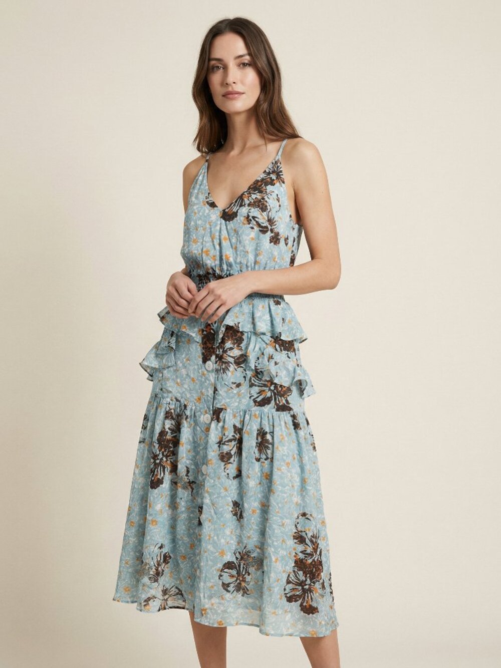 Chic Floral Midi Dress in Light Blue